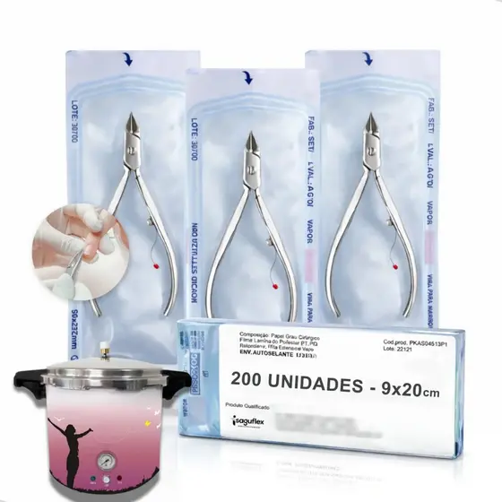 Envelope esterilização autoclave 9x20cm c/200un  manicure alicate cutícula  Vollare Hospflex
