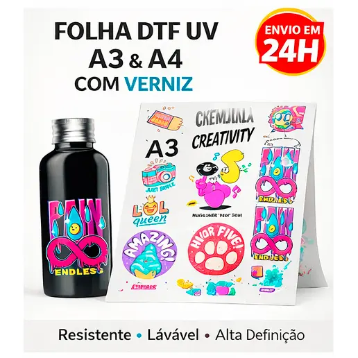 Impressão em Folha DTF UV Adesivos Tamanhos A3, A4 e Metro 28x100cm envio em 24H