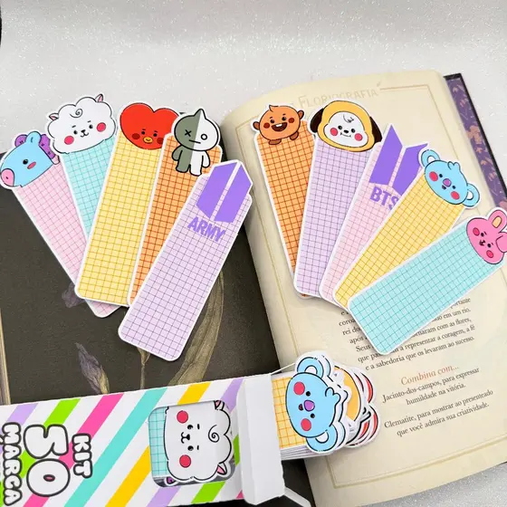 Kit 50 Marca Páginas B T S Inspiração BT 21 Army Kawaii10 Modelos Diferentes
