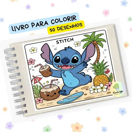 Livro para colorir Lilo e Stitch, em espiral, 50 desenhos