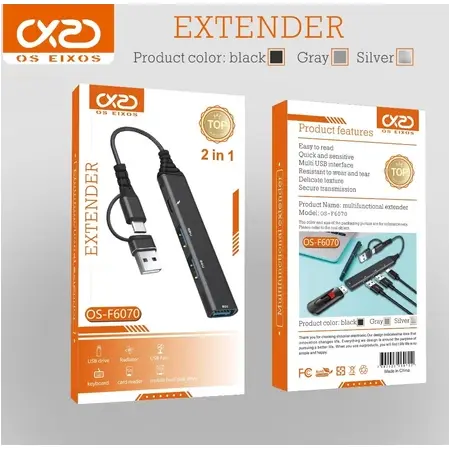 HUB USB Com Entrada Carregador Tipo-C 30W + Adaptador OTG Para Celular e Notebook
