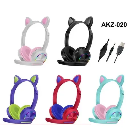 Fone Headset Gamer Gatinho Luminoso Akz-020 Com Fio 3.5mm e Microfone PS4 XBOX PC NOTEBOOK