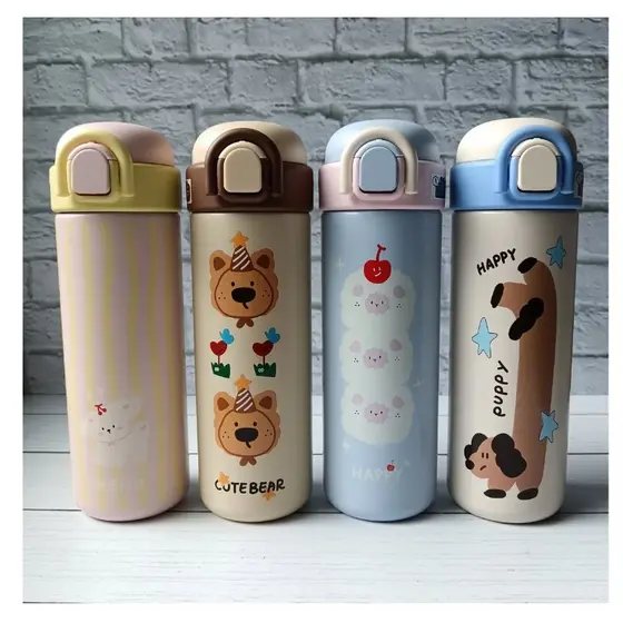 Garrafa Termica Escolar Infantil Aço Inox Com Canudo Animais Divertidos 500ml TBox