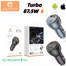 Carregador Veicular Turbo 87.5W USB e Tipo C Universal H'maston Original Novo Lançamento L15-4/5/6