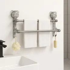 Toalheiro Duplo com Ventosa em Aço Inox e Acrílico Porta toalha– Instalação Sem Furos e Alta Durabilidade