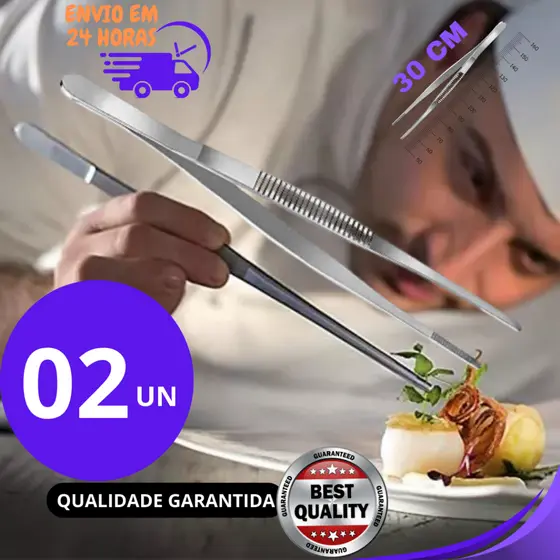 Jogo 02 ou 01 un Pinças Culinaria 30cm Aço Inox Profissional Barman Sushiman Bares e Restaurantes
