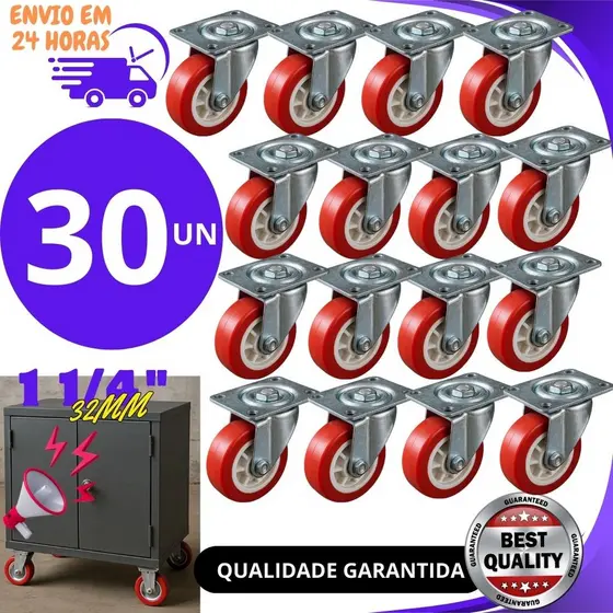Kit 30,20 ou 10 Rodinhas Rodizios Giratorio para moveis - 32mm PVC/Metal móveis vaso mala