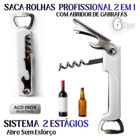 Kit 6/3/2 Saca Rolhas de Vinho Abridor de Garrafa de Aço Inox Cortador de Capsula 3 em 1