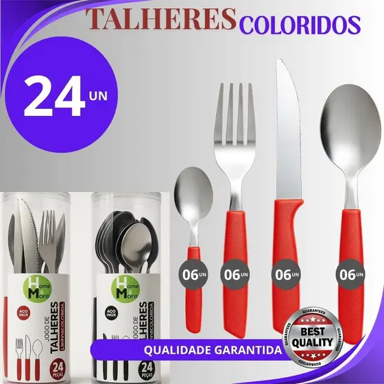 Faqueiro Jogo De Talheres Inox 24 Peças Talher Conjunto Cozinha Acompanha Pote