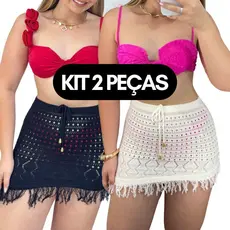 KIT 2 Saias Feminina Saída De Praia Com Franja Modal E Cordão MANU Tricot Verão Roupa Feminina
