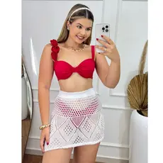 Saia Curta Saída De Praia Rendada Crochê EMILI Roupa Feminina Moda Verão Elegante