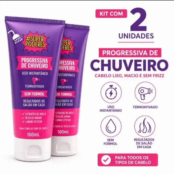 PROGRESSIVA DE CHUVEIRO KIT 2 Umidades SUPER PODERES – CABELOS MAIS LISOS, ALINHADOS E COM BRILHO!