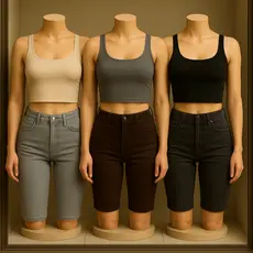 Trio Regata 100% Algodão Cropped Preto/Bege/Cinza