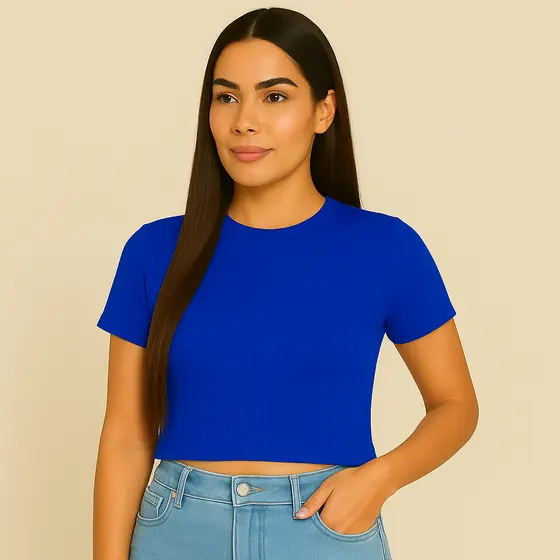 Cropped Básico Ribana – Qualidade Premium Azul Royal