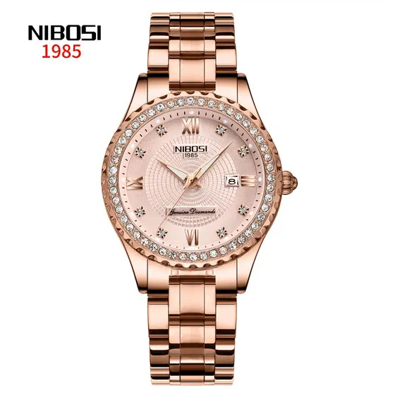 NIBOSI Relógio De Pulso Feminino De Quartzo À Prova D'água Com Strass