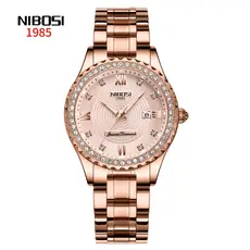 NIBOSI Relógio De Pulso Feminino De Quartzo À Prova D'água Com Strass
