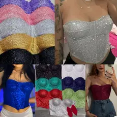 Cropped Corset Corselet Brilho Luxo Moda Blogueira Feminina corsele ano novo dourado natal moda blogueira balada gringa