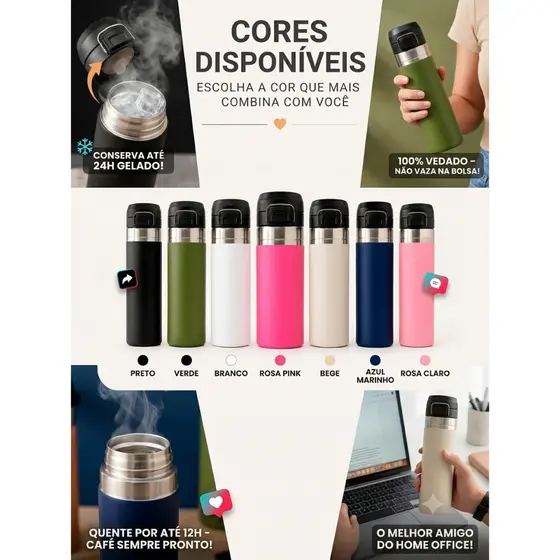 Garrafa Térmica Flip Straw 1L Inox com Canudo – Cores Lindas Disponíveis