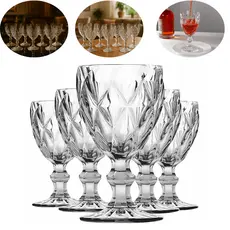 Jogo 6 /12 Taças Diamond 340ml Vidro Transparente Mesa Posta Luxo Taça Decorativa Elegante Cristal