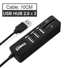 Hub Micro Usb 2.0 Portas Usb Multi Combo Sd / Tf Leitor De Cartão Hub Splitter Usb Preto