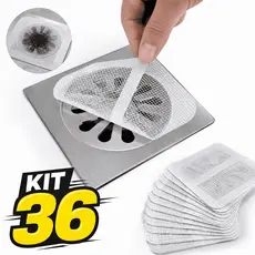 Kit 36 Ralo Adesivo Descartável Ralo de Pia Banheiro Coletores de Sujeira Cabelos Cozinha Filtro Anti Entupimento TNT