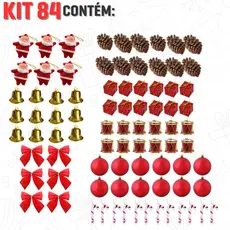 Kit 84/42 Enfeites Decoração Para Arvore De Natal Bolinha Tambor Papai Noel Laços Presente Bengala Pendentes Natalina