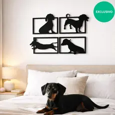 Kit 4 Quadros Vazados Cachorro Salsicha Pet Dog MDF Decorativo