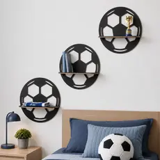 Kit 3 Nichos Bola De Futebol Prateleira Decorativa Cabeceira MDF Infantil Organizadora