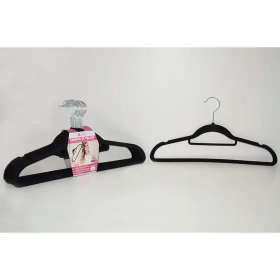 Cabide de Veludo Adulto com gravateiro Preto 42 cm - 10 pecas