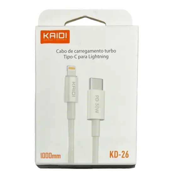 Cabo Carregamento Turbo 30W Tipo C para Lightning iPhone 1m KAIDI KD-26