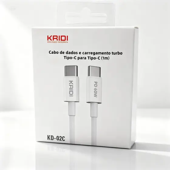 Cabo KAIDI PD 60W Tipo-C 1m | Carregamento Turbo Rápido e Durável