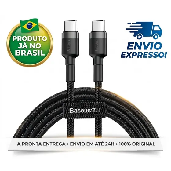 Cabo Baseus Turbo Tipo- C Duplo Cafule 60w Qc 3.0 1m Cor Preto Cabo Baseus Turbo Tipo- C Duplo Cafule 60w Qc 3.0 1M