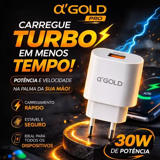 Fonte carregador USB 30w TURBO Anatel Rápido Original AGOLD tomada Android Iphone