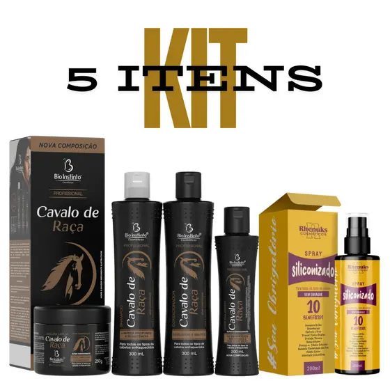 Kit Capilar Cavalo de Raça - Shampoo, Condicionador, e Máscara Capilar e Spray Capilar Siliconizado