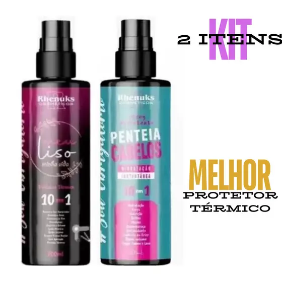 Kit Spray Protetor Térmico Capilar Meu Liso + Penteia Cabelos 200ml Rhenuks