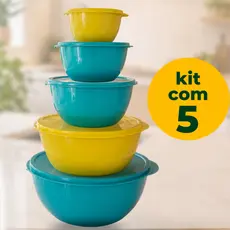Kit 5 Potes bowl bacias vasilhas plástico resistente tampa-Pipoca Marmita Freezer Micro-ondas salada