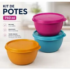 KIT 10, 5 OU 2 potes 750 ML cada vasilha plástica resistente com tampa, Freezer, Micro-ondas, Lanche