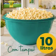 Tigela saladeira bowl bacia GRANDE 10 LITROS Pote plástico resistente com tampa -Pipoca, Pão, frutas