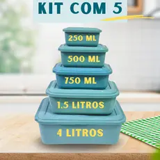 kit 5 Potes retangular plástico resistente, vasilhas empilhável Herméticos - freezer marmita cozinha
