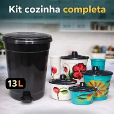 Kit Cozinha Completa Decorado Premium 4 peças |  2 Lixeiras + Porta detergente + porta esponja ou sabão em barras