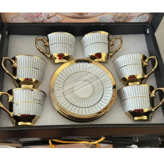 Jogo de Xícaras Café/Chá Porcelana 12 Peças (6 Xícaras + 6 Pires) Elegante Resistente Presente Luxo
