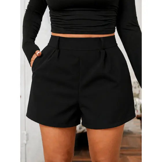 Short Plus Size Alfaiataria Feminino Social Trabalho Elegante Premium Cintura Alta Meio Cós com Elástico G1 G2 G3 G4