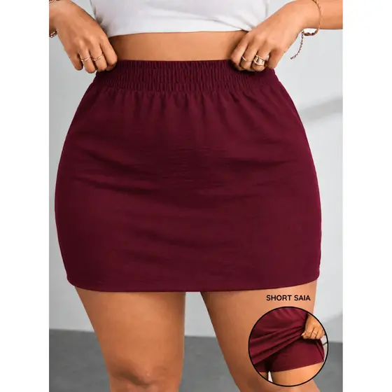 Short Saia Curta Plus Size Saia Atrás e na Frente Elegante Social Soltinha Verão GG ao G4 42 ao 60 tamanho