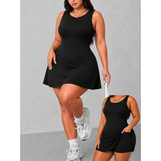 Vestido Macaquinho Plus Size Curto Treino Academia Sem Transparência Super Sustentação GG a G3