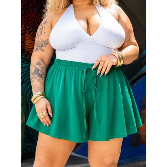 Shorts Feminino Plus Size Godê Loja Oficial Soltinho Cintura Alta Verão Fresco