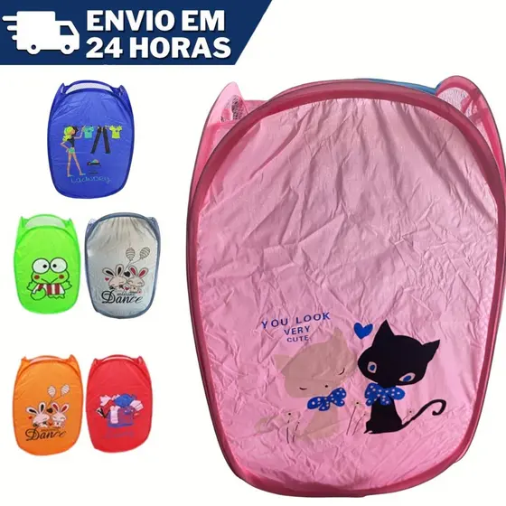 Cesto Organizador De Brinquedo Roupa Suja Dobrável C/ Desenho - Escolha o seu Modelo
