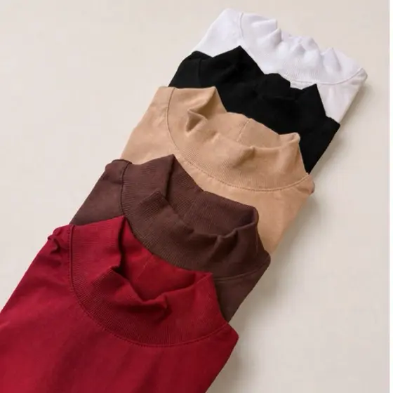 kit 4 Camisetas Femininas B谩sicas Gola alta Algod茫o Lisa Moderna Elegante