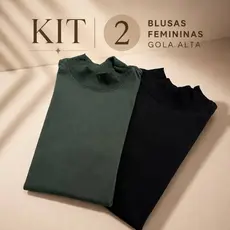 KIT 2 BLUSAS FEMININAS 100% ALGODÃO MANGA CURTA T-SHIRT  GOLA ALTA
