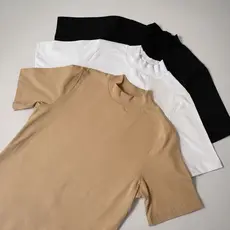 KIt 3 Blusas Gola Alta T-shirt Feminina Camiseta Básica Lisa 100% Algodão