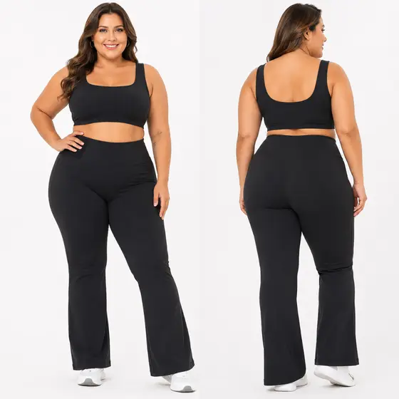 Calça Legging Flare  Plus Size Cintura Alta Boca de Sino Bailarina
